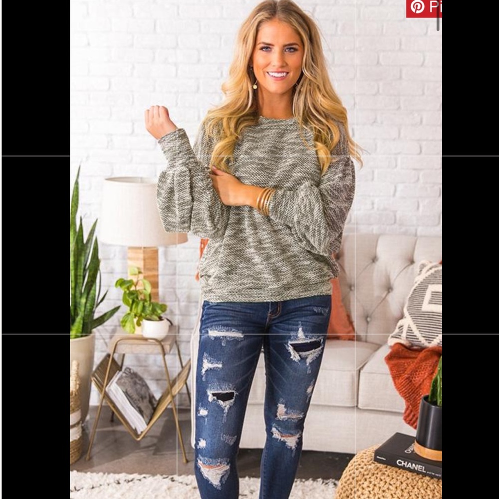 Impressions Boutique Sage Heathered Sweater Large